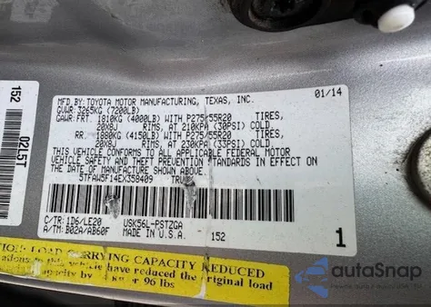 2014 Toyota Tundra Platinum 5.7L V8 z USA, uszkodzony, nr VIN 5TFAW5F14EX358409